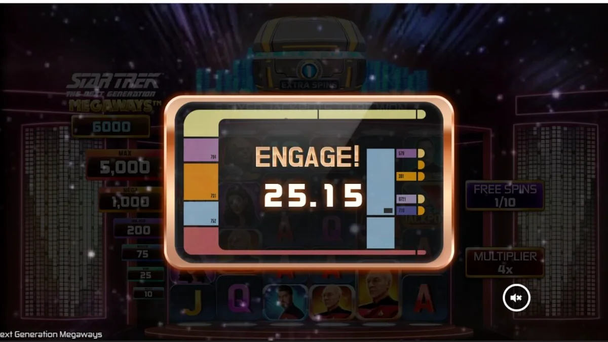 Interface do slot Star Trek: The Next Generation Megaways mostrando a ponte da USS Enterprise-D